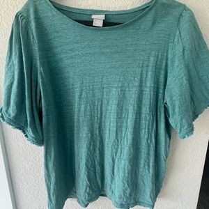 Chico green/blue top size 2/Large 100% linen